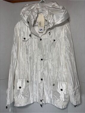 Lindi X Women’s White Lightweight Hooded Utility Jacket Crinkle Fabric